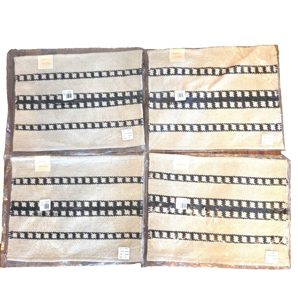 4 Beige Brown Beige Striped Cloth Woven Placemats Navaho 18x13 Cotton Sonoma NEW
